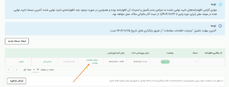 اطلاعات معاملات اظهارنامه پیشفرض پاییز1404